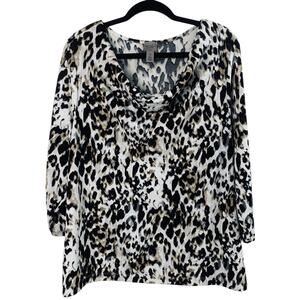 Easywear by Chico's Size 3 US XL Drape Neck Leopard Print Knit Top 3/4 Sleeve